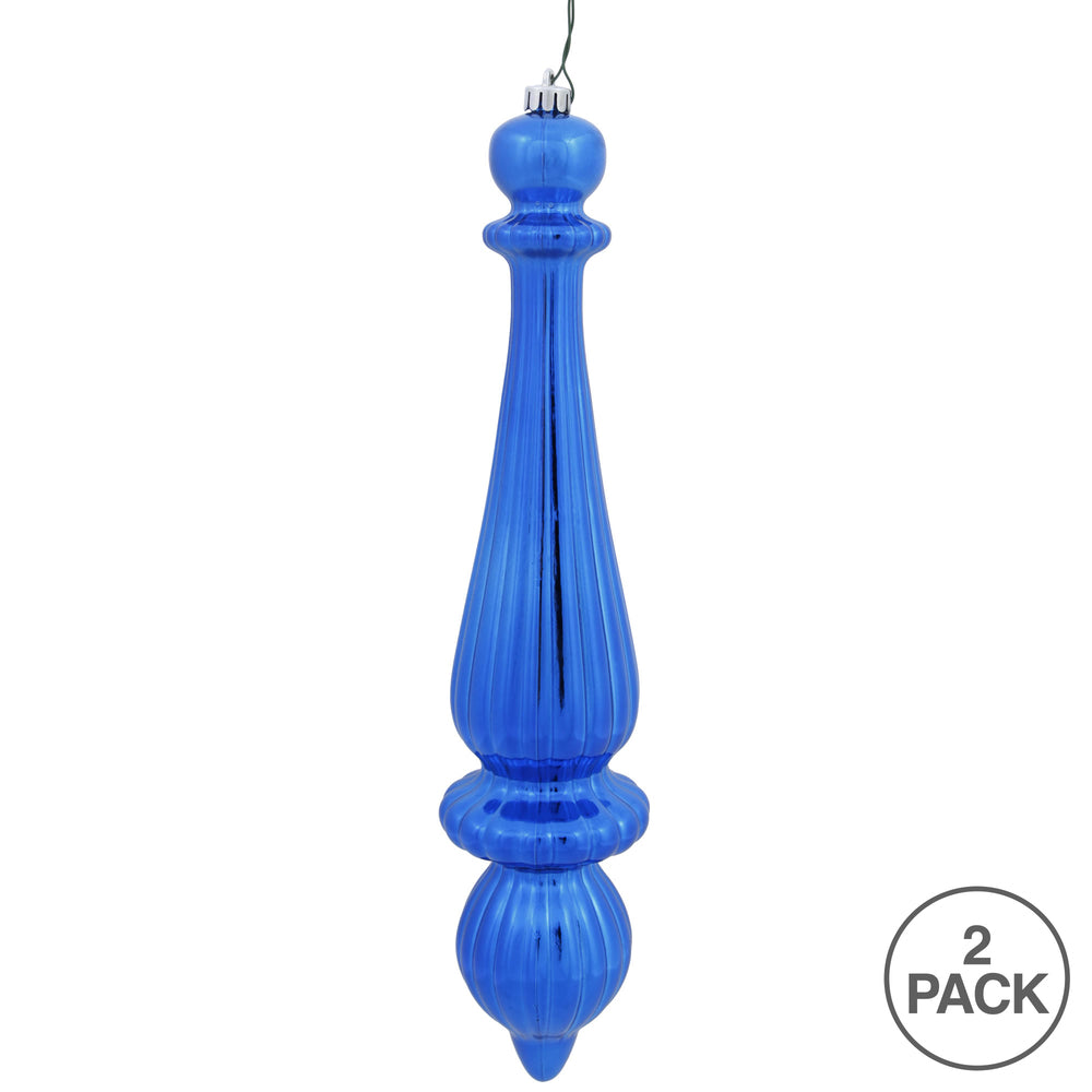 Vickerman 14" Blue Shiny Finial Drop Ornament Pack of 2