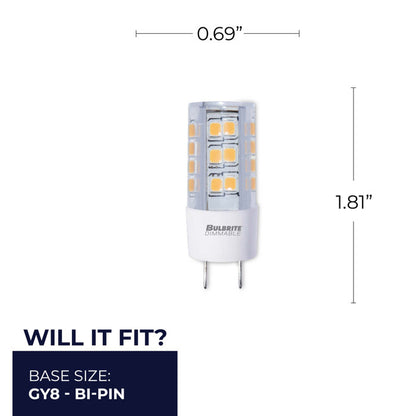 BULBRITE LED T4 BI-PIN (GY8) 4.5W DIMMABLE LIGHT BULB 2700K/WARM WHITE 35W INCANDESCENT EQUIVALENT 2PK (770588)