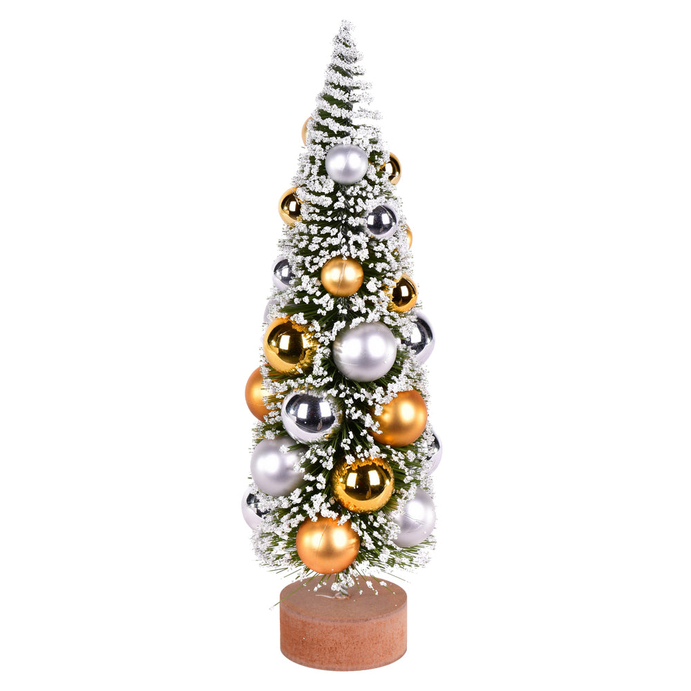 Vickerman 12" Vintage Tabletop Frosted Green Artificial Christmas Tree  Silver and Gold Ornament