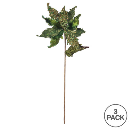 Vickerman 20" Green Pointed Pearl Poinsettia Artificial Christmas Stem Pack of 3