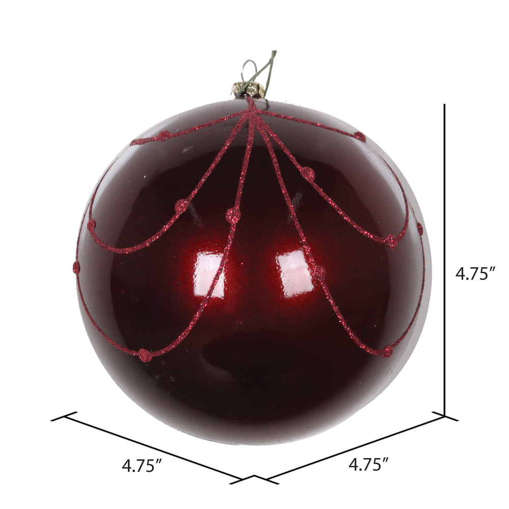 Vickerman 4.75" Wine Candy Finish Curtain Ornament with Glitter Accents 4 per Bag