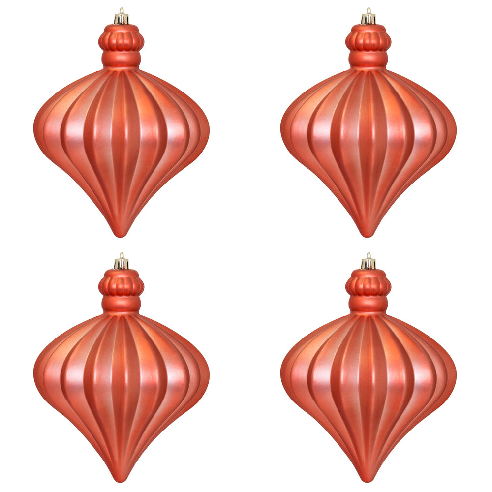 Vickerman 6" Coral Matte Onion Drop Christmas Ornament 4 per pack