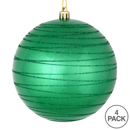 Vickerman 4" Seafoam Green Candy Finish Ball Ornament with Glitter Lines 4 per Bag