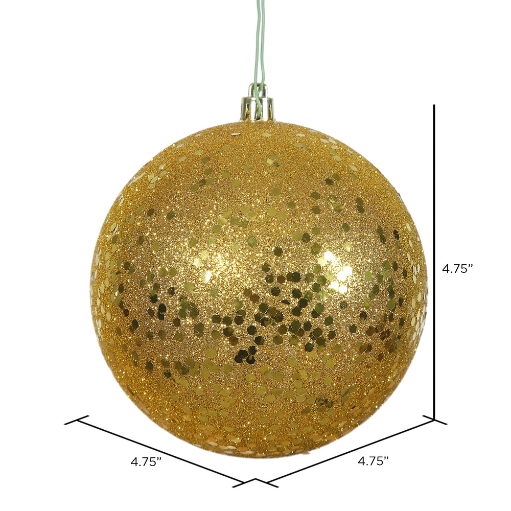 Vickerman 4.75" Antique Gold Sequin Ball Ornament 4 per Bag
