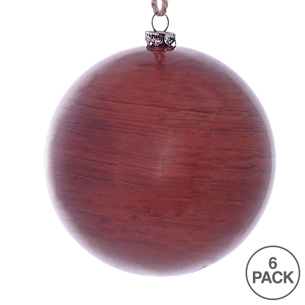 Vickerman 4" Copper Wood Grain Ball Ornament 6 per Bag