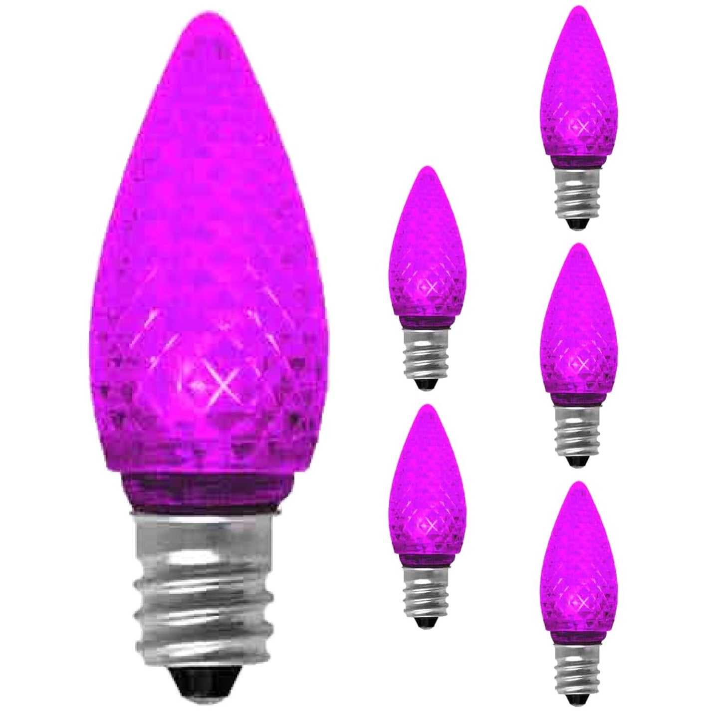 Damar- C7 LED Replacement Christmas Light Bulbs Transparent Faceted Purple Color 0.96W E12 Candelabra Base 100-130V Dimmable Pack of 6- Shatterproof String Lights for Patio Holiday Party Decor