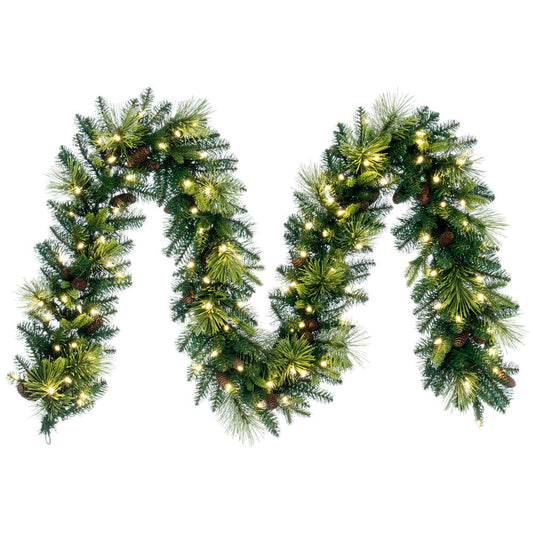 Vickerman 9' x 14" Emerald Mixed Fir Artificial Christmas Garland with Warm White LED Lights.