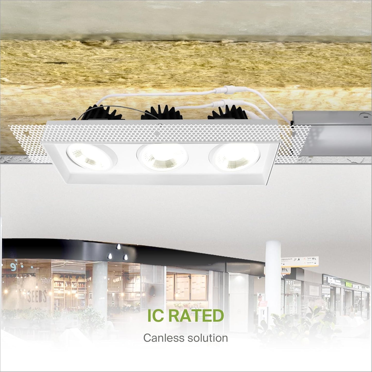 ASD Lighting LED Trimless Combo Downlight 3 heads 3.5inch 45W 120V Triac 2700/3000/3500/4000/5000K White ETL