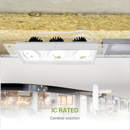 ASD Lighting LED Trimless Combo Downlight 3 heads 3.5inch 45W 120V Triac 2700/3000/3500/4000/5000K White ETL