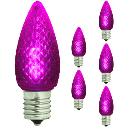 Damar- C9 LED Replacement Christmas Light Bulbs Faceted Transparent Purple 0.96W E17 Intermediate Base Dimmable 100-130V Pack of 6- Commercial Grade Shatterproof String Colored Light for Patio