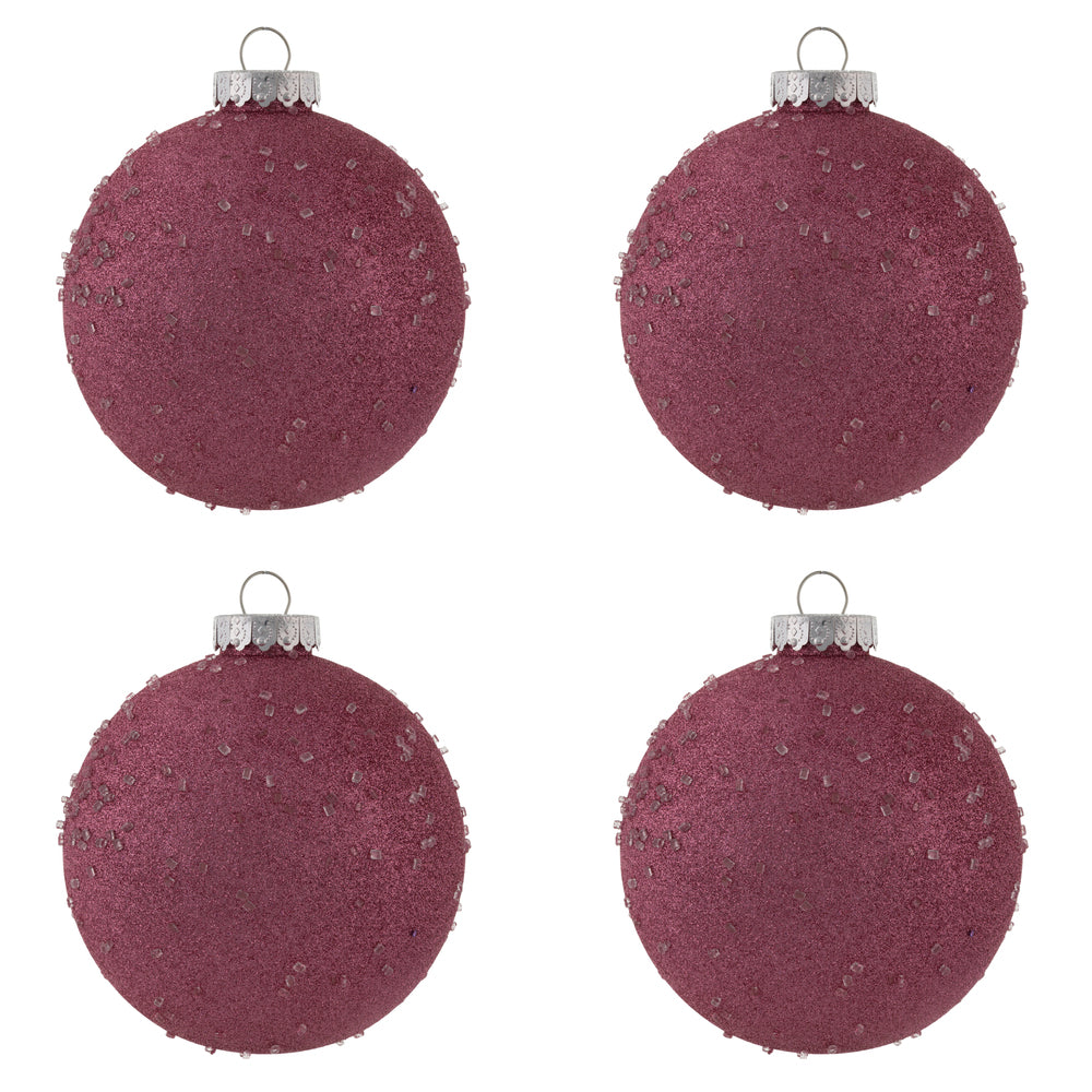 Vickerman 6" Mauve Ice Ball Ornament. This textured ornament has a rough and icy look with a hint of delicate sparkle. Incorporate these ornaments into your holiday design for added texture. Includes 4 pieces per pack. Made with shatterproof plastic.