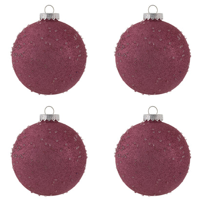 Vickerman 6" Mauve Ice Ball Ornament. This textured ornament has a rough and icy look with a hint of delicate sparkle. Incorporate these ornaments into your holiday design for added texture. Includes 4 pieces per pack. Made with shatterproof plastic.