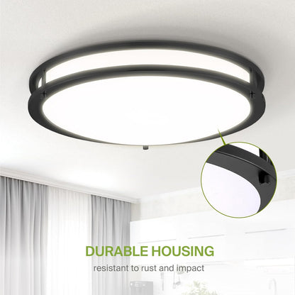 ASD LED Double Ring Flushmount 18" 28W 120V CCT Selectable 3000/4000/5000K Dimmable Black ETL Energy Star