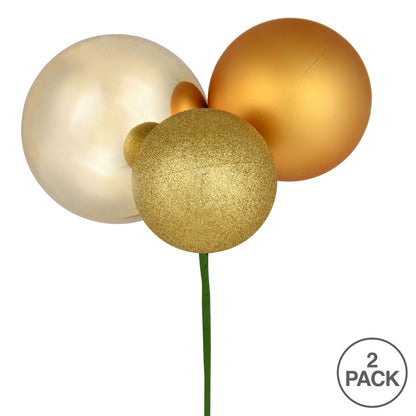 Vickerman 18" Gold Ball Ornament Christmas Pick Pack of 2