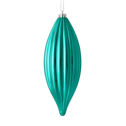 Vickerman 8" Teal Shiny Line Finial Ornament Pack of 4