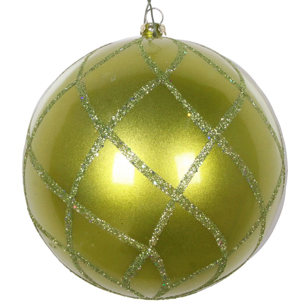 Vickerman 4.75" Lime Candy Finish Net Ball Ornament with Glitter Accents 3 per Bag