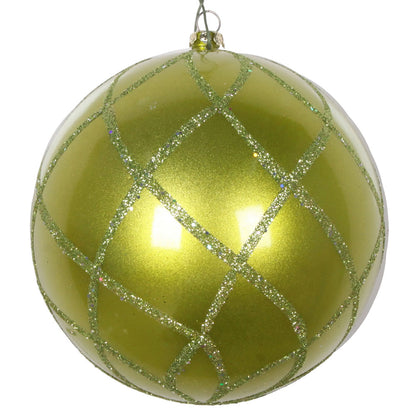 Vickerman 4.75" Lime Candy Finish Net Ball Ornament with Glitter Accents 3 per Bag