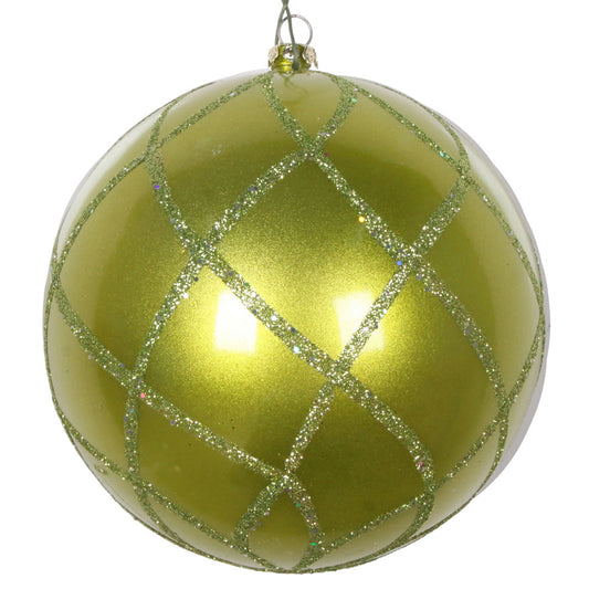 Vickerman 4.75" Lime Candy Finish Net Ball Ornament with Glitter Accents 3 per Bag