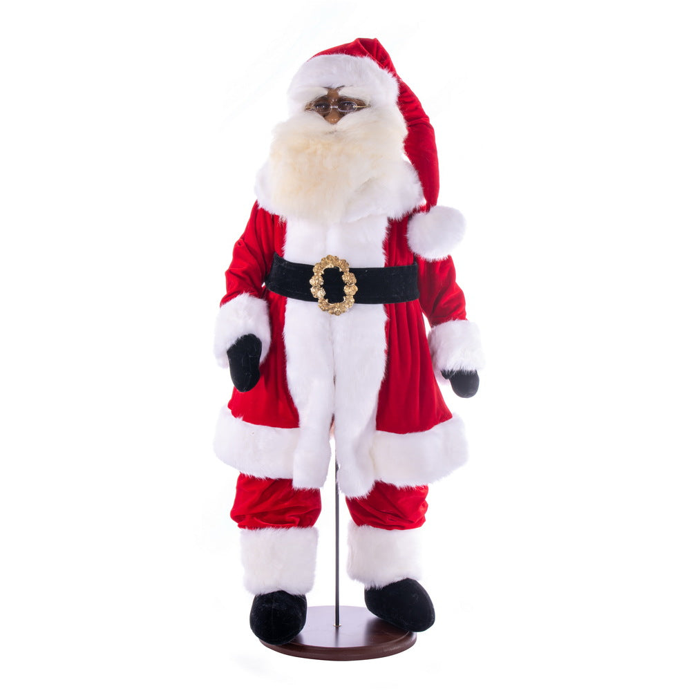 Vickerman 36" Red Traditional Velvet Dark Complexion Santa Doll with Stand. This Santa has glasses stand is removeable.