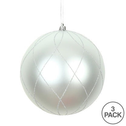 Vickerman 6" Silver Matte and Glitter Swirl Ball Ornament 3 per Box