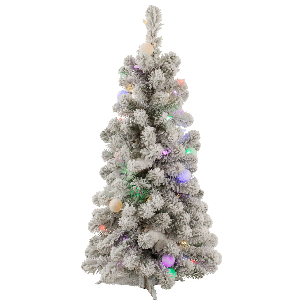 Vickerman 3' Flocked Kodiak Spruce Artificial Christmas Tree Multi-Colored LED Lights