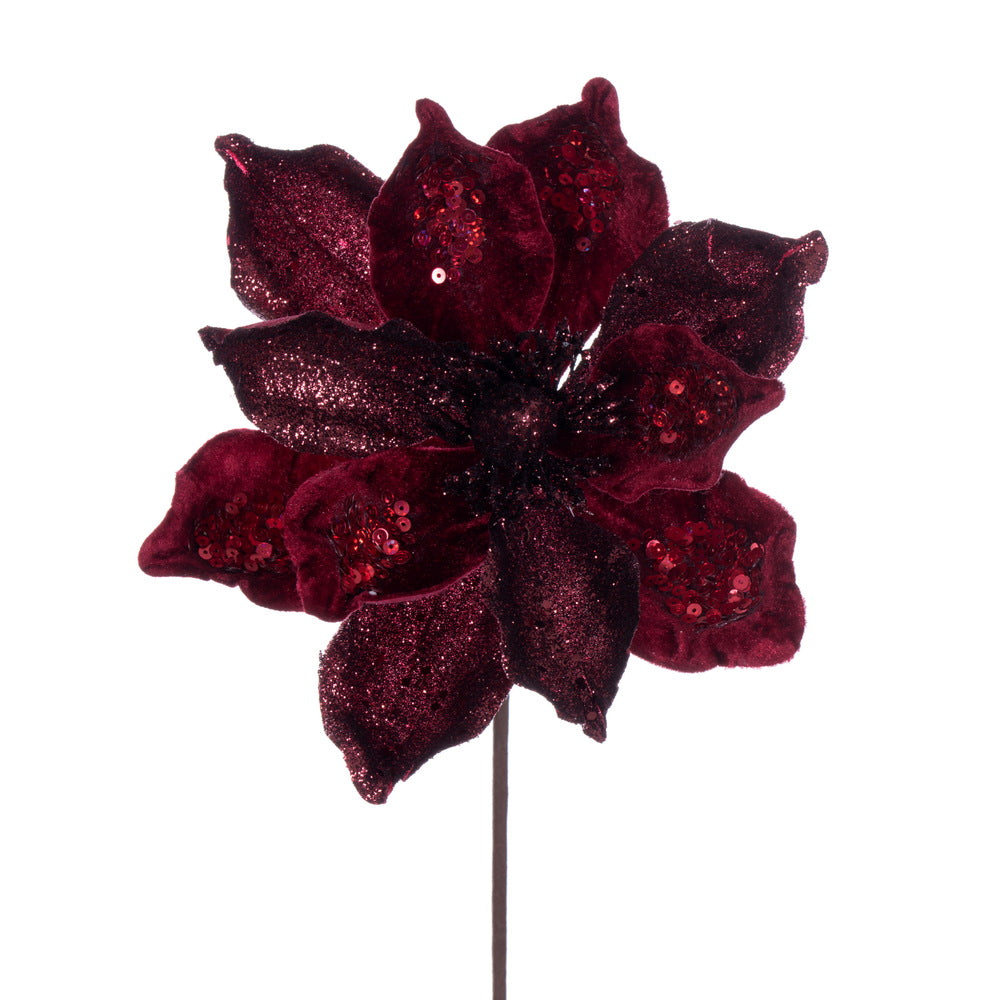 Vickerman 15" Artificial Burgundy Deluxe Magnolia Christmas Stem 8" Flower 6 per bag