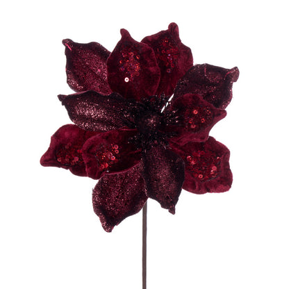 Vickerman 15" Artificial Burgundy Deluxe Magnolia Christmas Stem 8" Flower 6 per bag