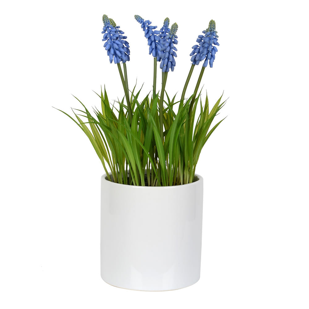 Vickerman 13.5" Artificial Purple Hyacinth Flower in Ceramic Pot.