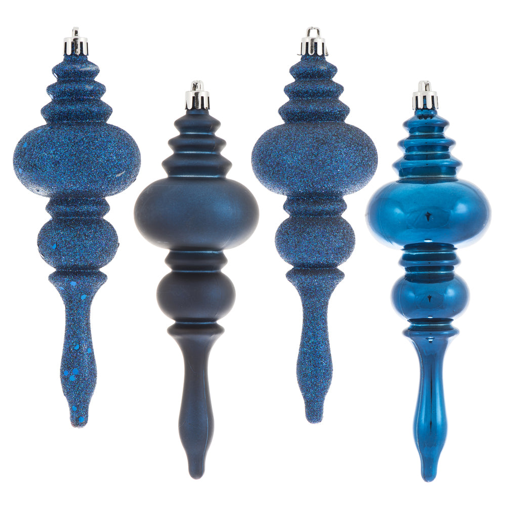 Vickerman 7" Midnight Blue 4-Finish Finial Ornament 8 per Box