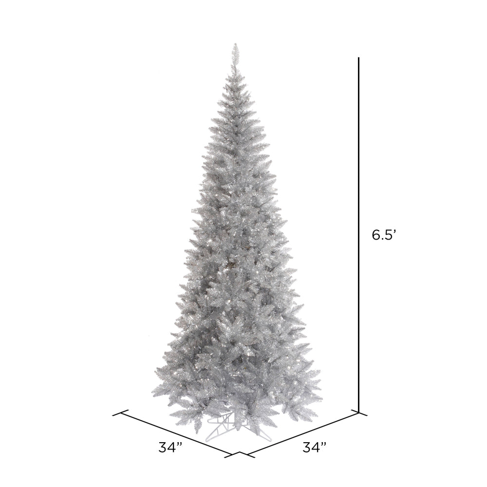 Vickerman 6.5' Silver Tinsel Fir Slim Artificial Christmas Tree Unlit