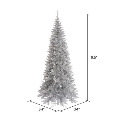 Vickerman 6.5' Silver Tinsel Fir Slim Artificial Christmas Tree Unlit