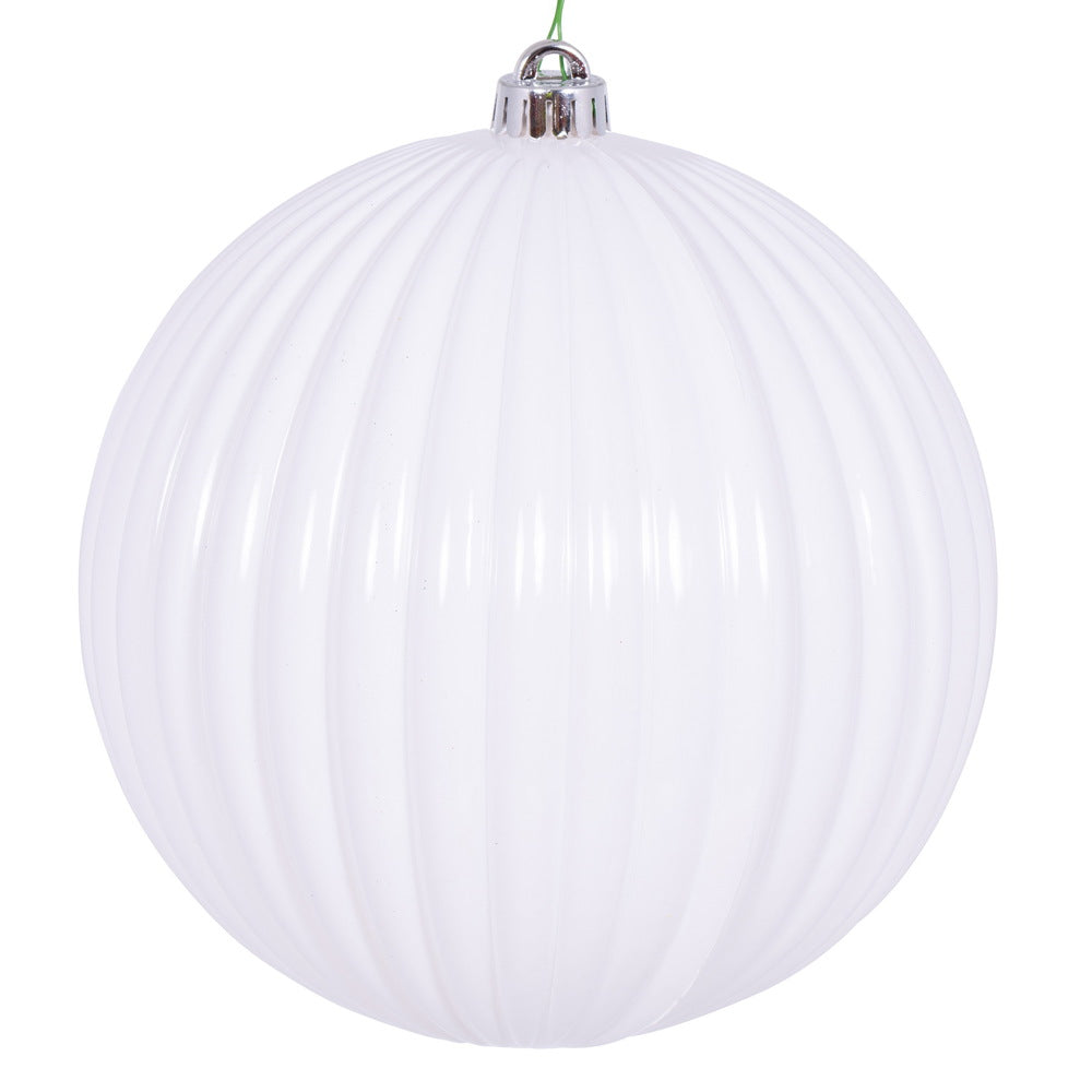 Vickerman 8" White Shiny Lined Ball Ornament 1 per Bag.