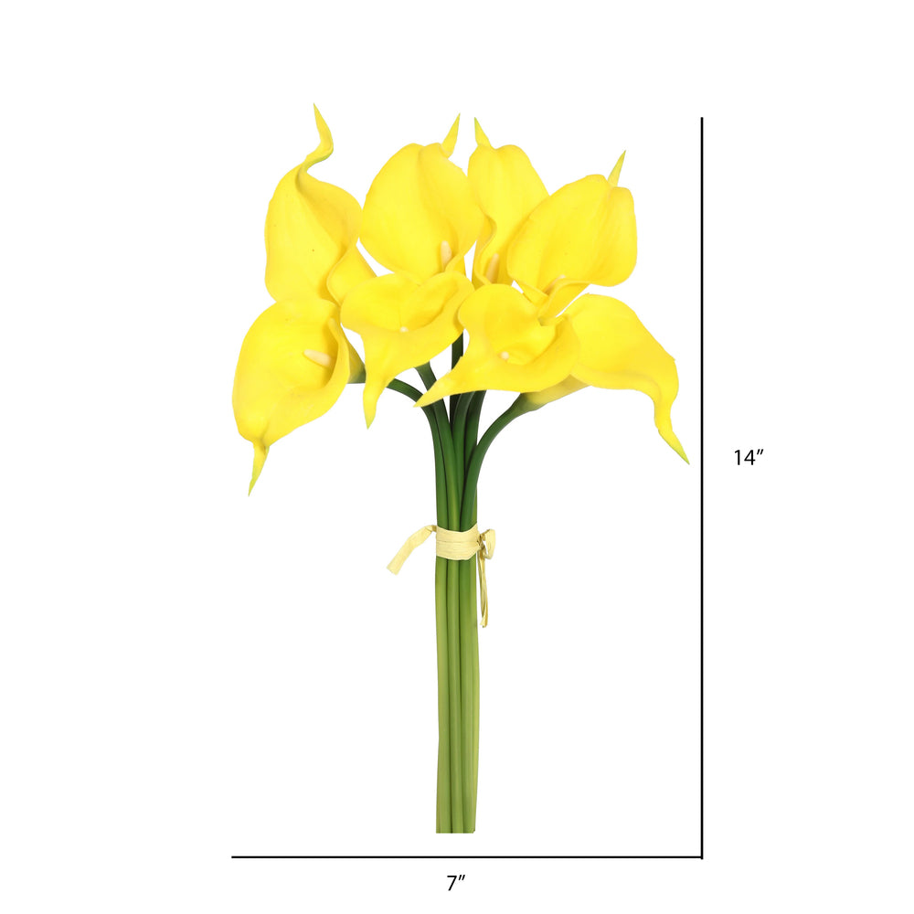 Vickerman 14'' Artificial Yellow Calla Lily. Eight stems per pack.