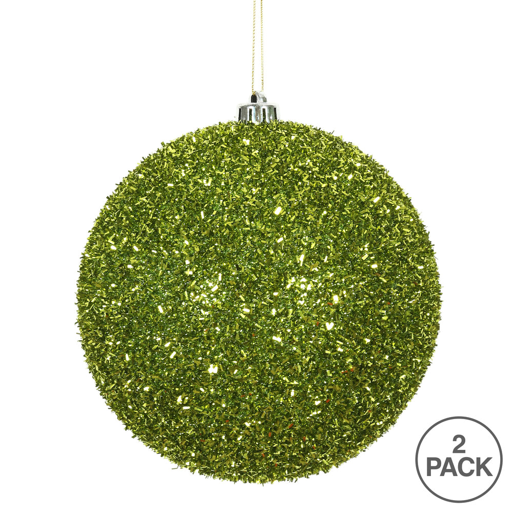 Vickerman 6" Lime Tinsel Ball Ornament 2 per Bag