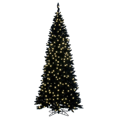 Vickerman 6.5' x 35" Flocked Black Fir Slim Christmas Tree Warm White LED Mini Lights.