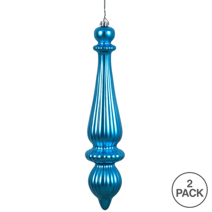 Vickerman 14" Turquoise Shiny Finial Drop Ornament Pack of 2