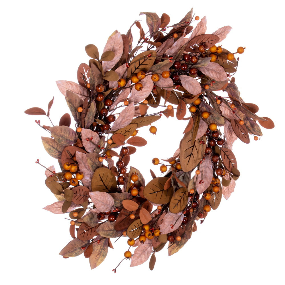 Vickerman 22" Green Brown Artificial Leaf Wreath.
