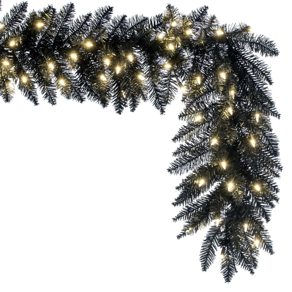 Vickerman 9' Black Fir Artificial Christmas Garland Warm White Dura-Lit LED lights.