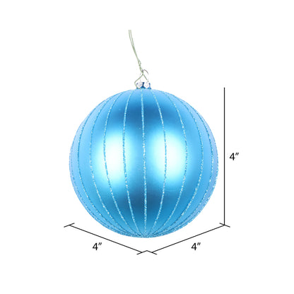 Vickerman 4" Turquoise Matte Glitter Ball Christmas Ornament 4 pieces per bag