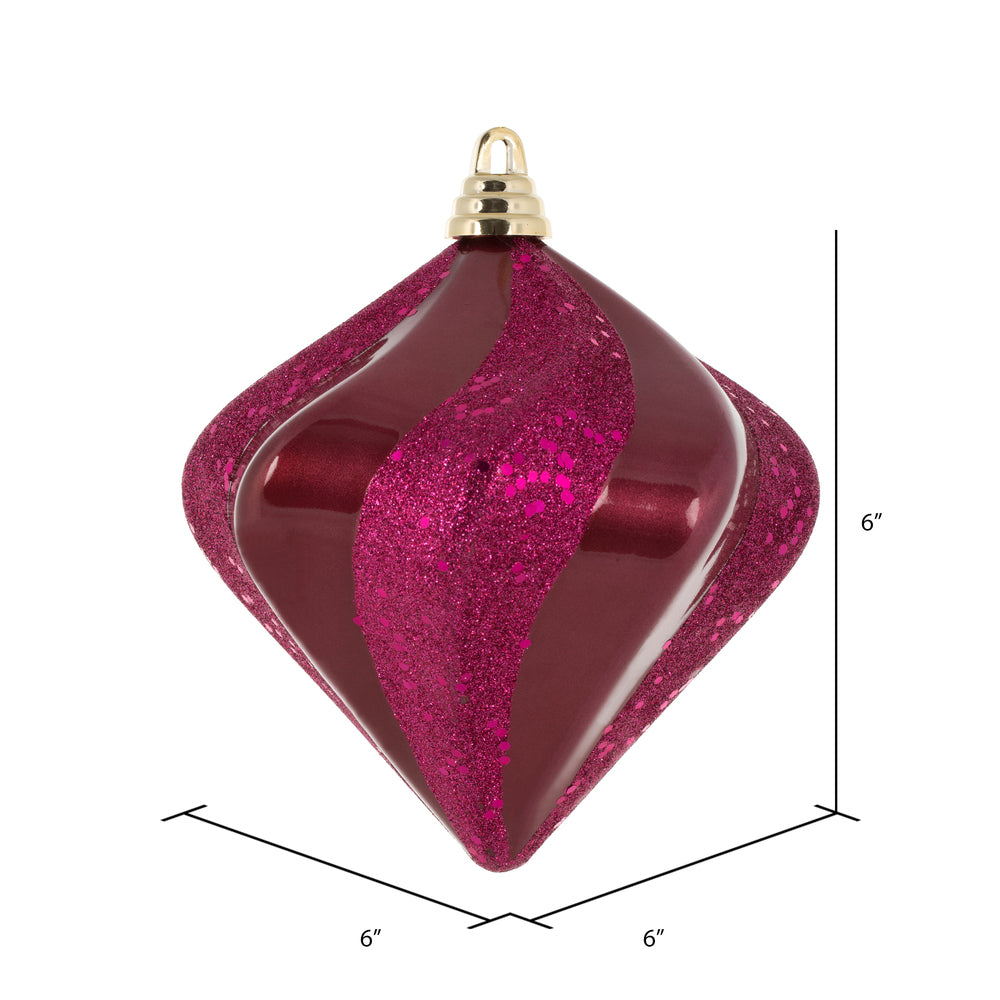 Vickerman 6" Berry Red Candy Glitter Swirl Diamond Christmas Ornament