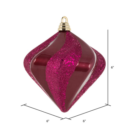 Vickerman 6" Berry Red Candy Glitter Swirl Diamond Christmas Ornament