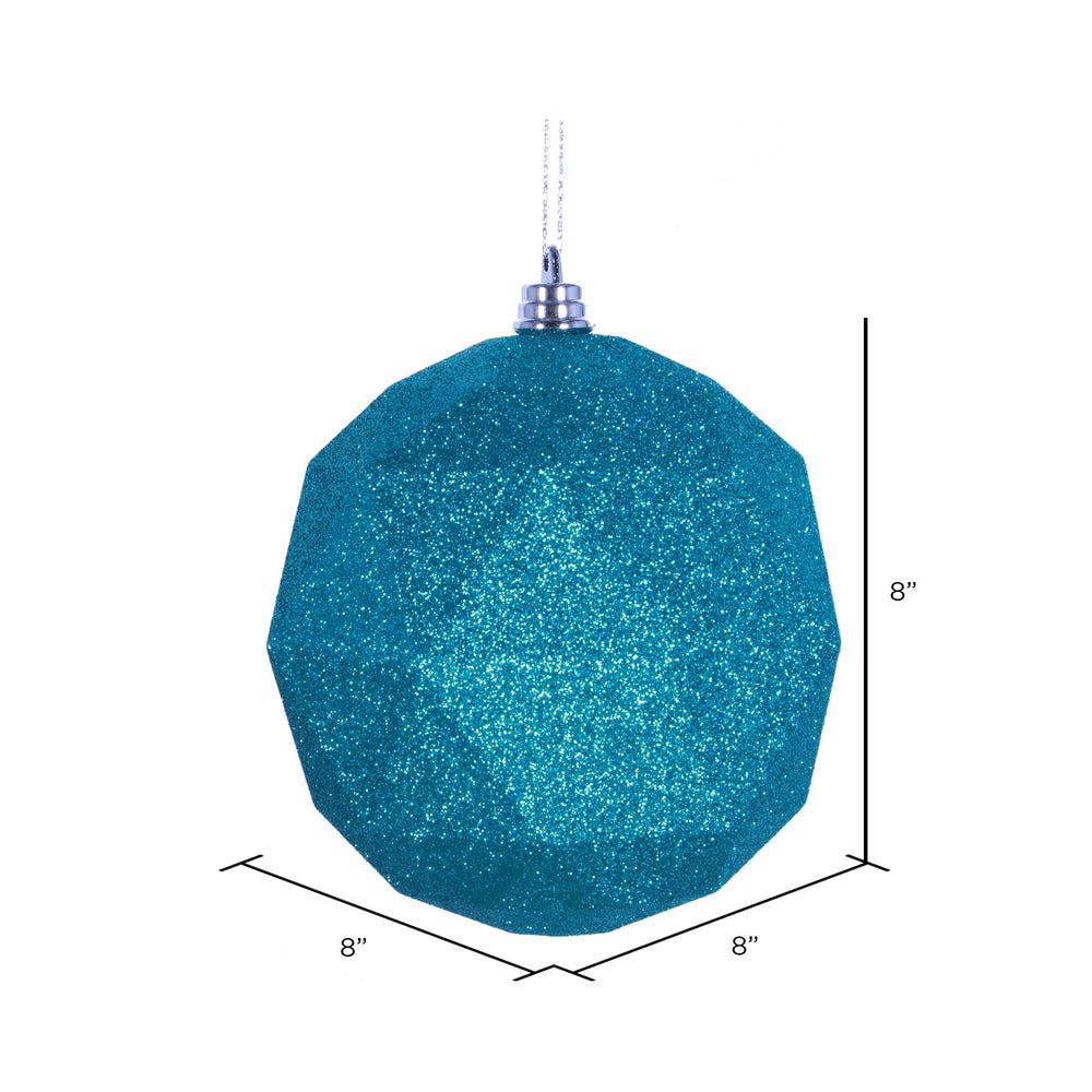 Vickerman 8" Teal Glitter Geometric Ball Ornament