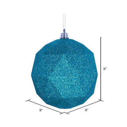 Vickerman 8" Teal Glitter Geometric Ball Ornament