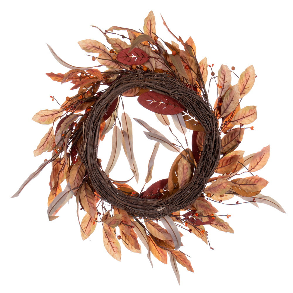 Vickerman 22" Cream Red Artificial Leaf Wreath.