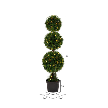 Vickerman 4' Artificial Triple Ball Green Cedar Topiary.