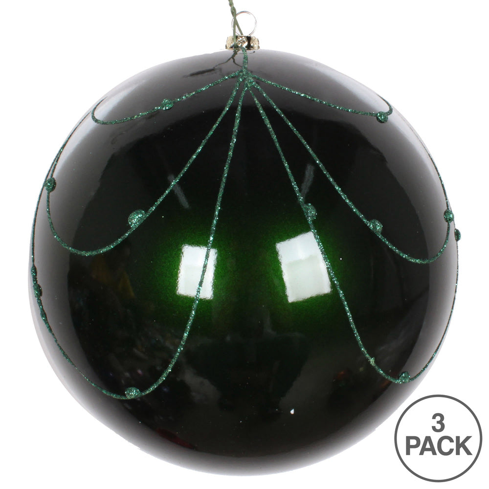 Vickerman 6" Emerald Candy Finish Curtain Ornament with Glitter Accents 3 per Bag