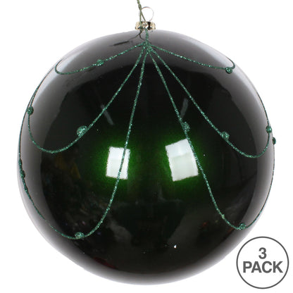 Vickerman 6" Emerald Candy Finish Curtain Ornament with Glitter Accents 3 per Bag