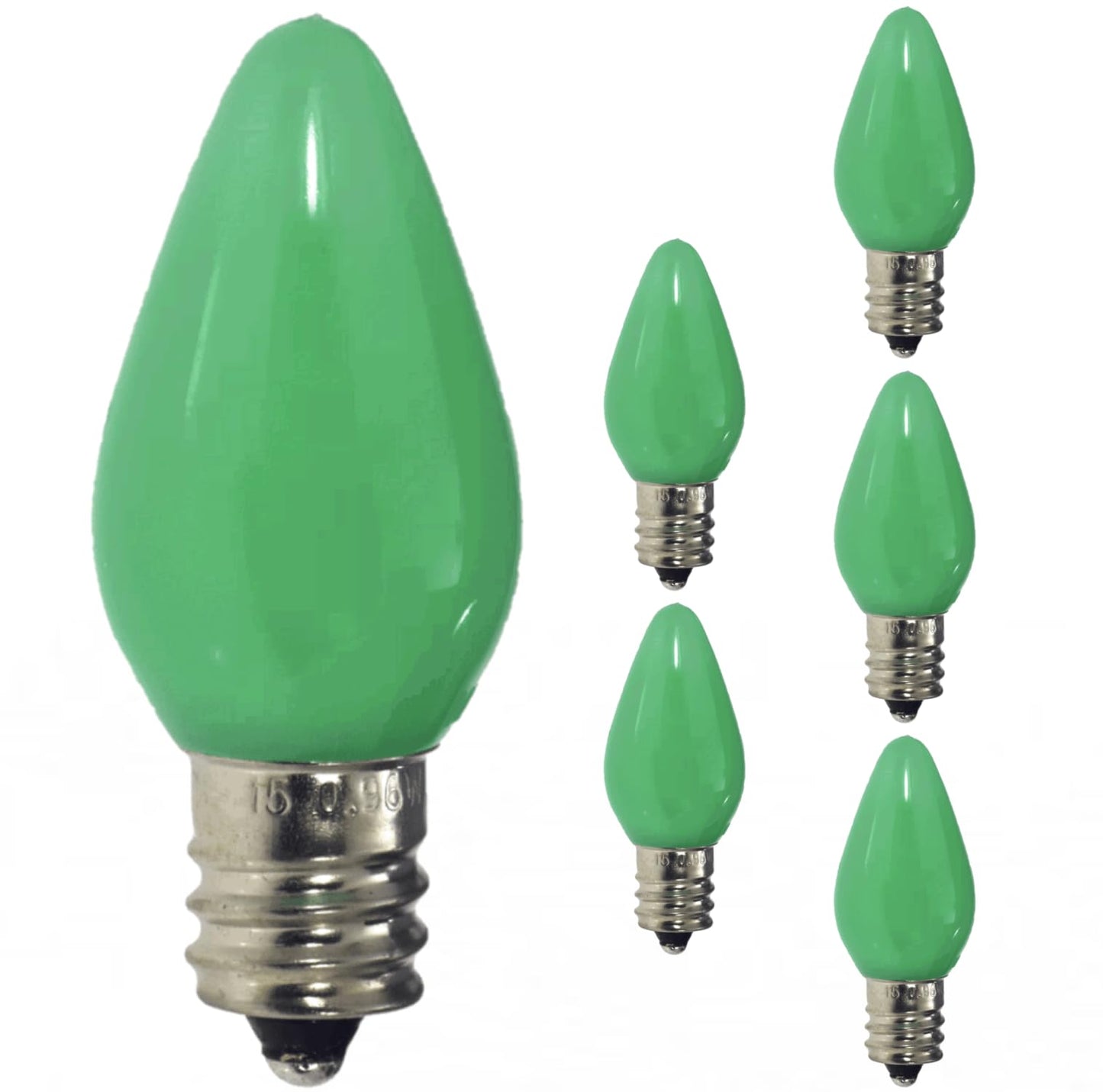 Damar- C7 LED Replacement Christmas Light Bulbs Twinkle Solid Green Color 0.96W E12 Candelabra Base 100-130V Pack of 6- Shatterproof String Lights for Patio Holiday Party Decor Xmas Tree