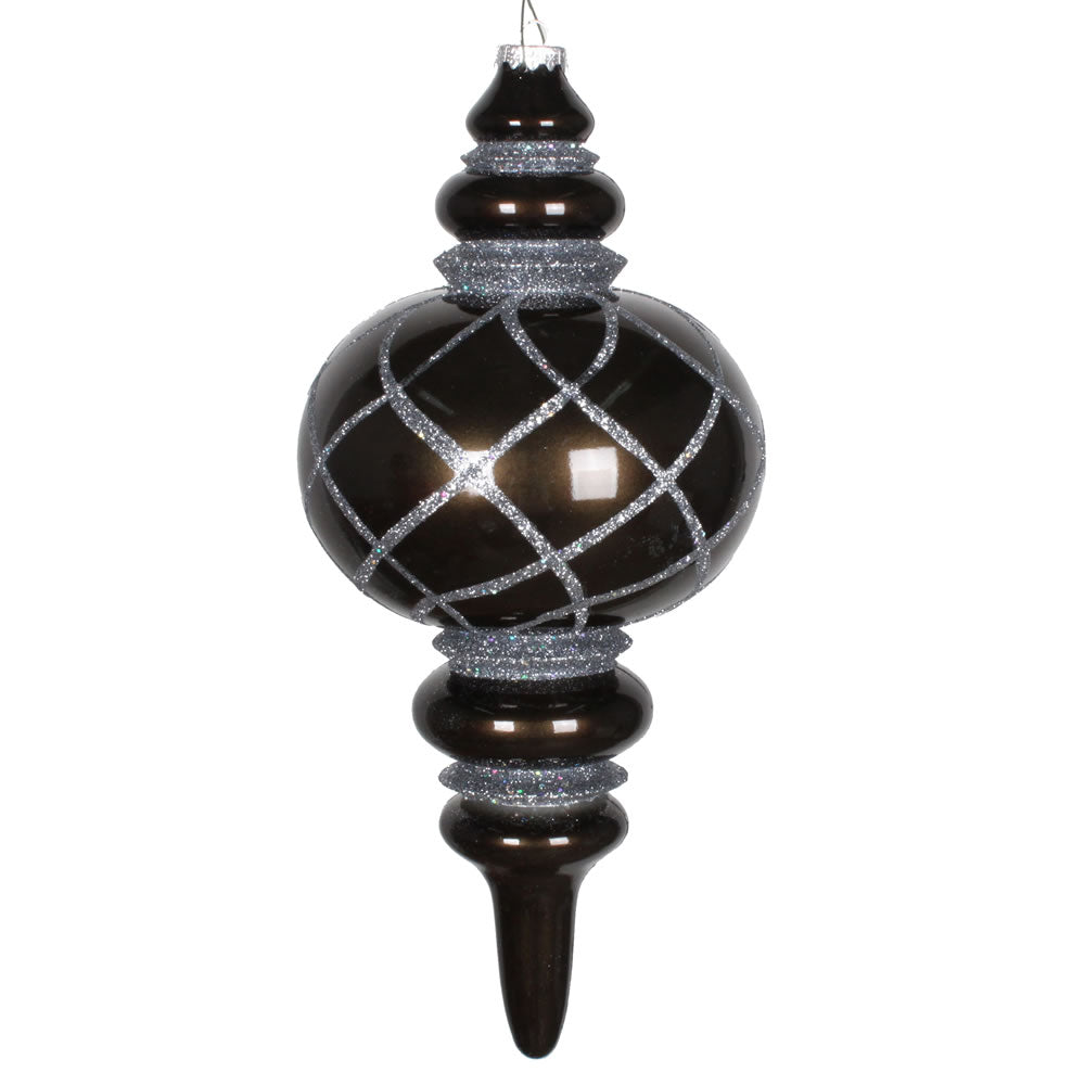 Vickerman 13" Pewter Candy Finish Net Top Finial Ornament with Glitter Accents