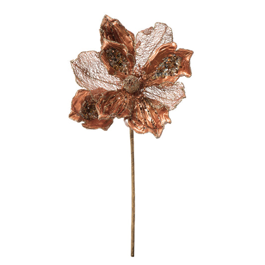 Vickerman 14" Mocha Pearl Glitter Magnolia Artificial Christmas Stem 3 per Bag